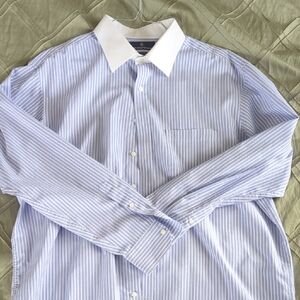 Hart Schaffner Marx Light Blue Pinstripe Shirt with White Collar